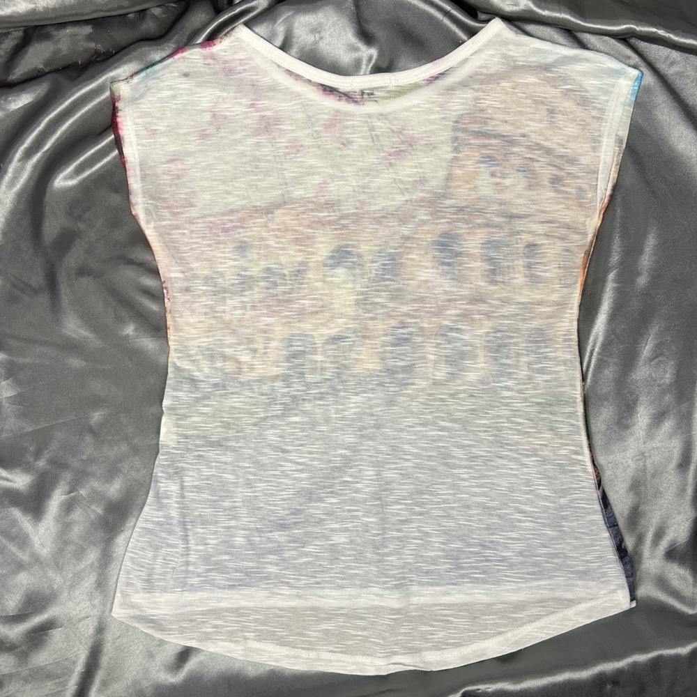 Made in Italy Rome Colosseum Cherry Blossom Graphic Cap Sleeve Tee White Medium - Picture 11 of 12